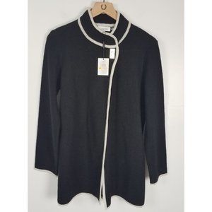 Calvin Klein Women's Sz. S Black & Ivory Wool Blend Single Clasp Cardigan NWT